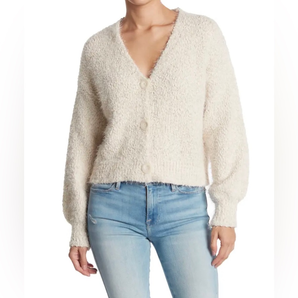 Laundry By Shelli Segal Sweater Eyelash Cream Knit Cardigan Womens Size S